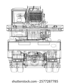 Car crane. Vector rendering of 3d. Wire-frame style. The layers of visible and invisible lines