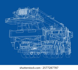 Car crane. Vector rendering of 3d. Wire-frame style. The layers of visible and invisible lines