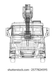 Car crane. Vector rendering of 3d. Wire-frame style. The layers of visible and invisible lines