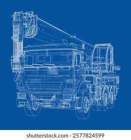 Car crane. Vector rendering of 3d. Wire-frame style. The layers of visible and invisible lines