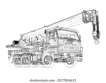 Car crane. Vector rendering of 3d. Wire-frame style. The layers of visible and invisible lines