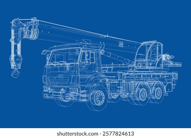 Car crane. Vector rendering of 3d. Wire-frame style. The layers of visible and invisible lines