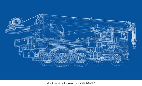 Car crane. Vector rendering of 3d. Wire-frame style. The layers of visible and invisible lines