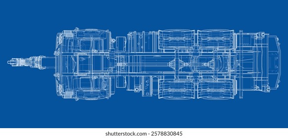 Car crane. Vector rendering of 3d. Wire-frame style. The layers of visible and invisible lines