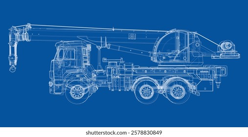 Car crane. Vector rendering of 3d. Wire-frame style. The layers of visible and invisible lines