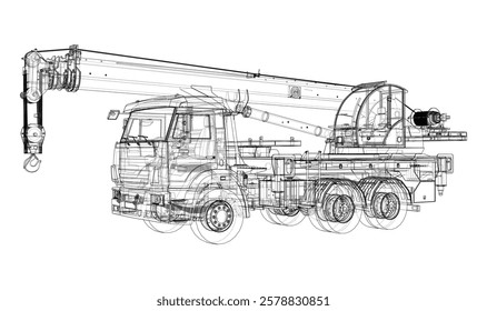 Car crane. Vector rendering of 3d. Wire-frame style. The layers of visible and invisible lines