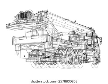 Car crane. Vector rendering of 3d. Wire-frame style. The layers of visible and invisible lines