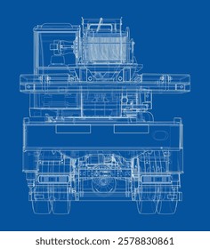 Car crane. Vector rendering of 3d. Wire-frame style. The layers of visible and invisible lines