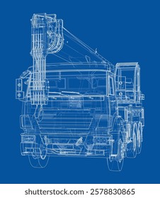 Car crane. Vector rendering of 3d. Wire-frame style. The layers of visible and invisible lines