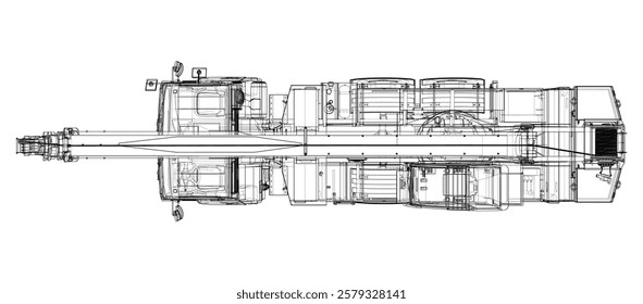 Car crane. Vector rendering of 3d. Wire-frame style. The layers of visible and invisible lines