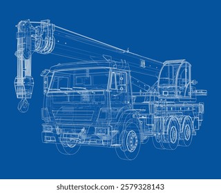 Car crane. Vector rendering of 3d. Wire-frame style. The layers of visible and invisible lines