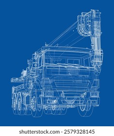 Car crane. Vector rendering of 3d. Wire-frame style. The layers of visible and invisible lines