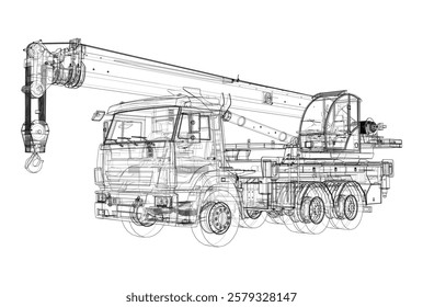 Car crane. Vector rendering of 3d. Wire-frame style. The layers of visible and invisible lines