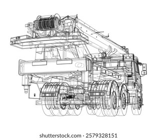 Car crane. Vector rendering of 3d. Wire-frame style. The layers of visible and invisible lines