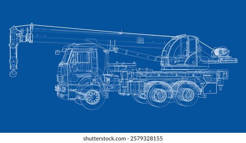 Car crane. Vector rendering of 3d. Wire-frame style. The layers of visible and invisible lines