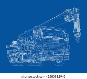 Car crane. Vector rendering of 3d. Wire-frame style. The layers of visible and invisible lines