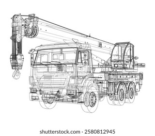 Car crane. Vector rendering of 3d. Wire-frame style. The layers of visible and invisible lines