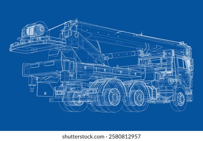 Car crane. Vector rendering of 3d. Wire-frame style. The layers of visible and invisible lines