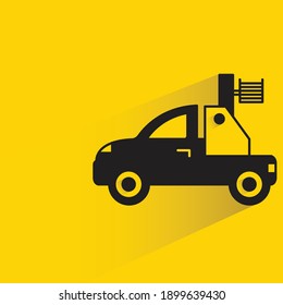 car crane for working with electricity post drop shadow yellow background