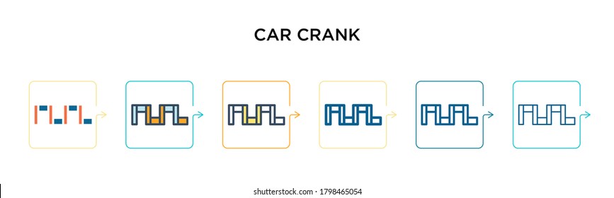 Car crank vector icon in 6 different modern styles. Black, two colored car crank icons designed in filled, outline, line and stroke style. Vector illustration can be used for web, mobile, ui