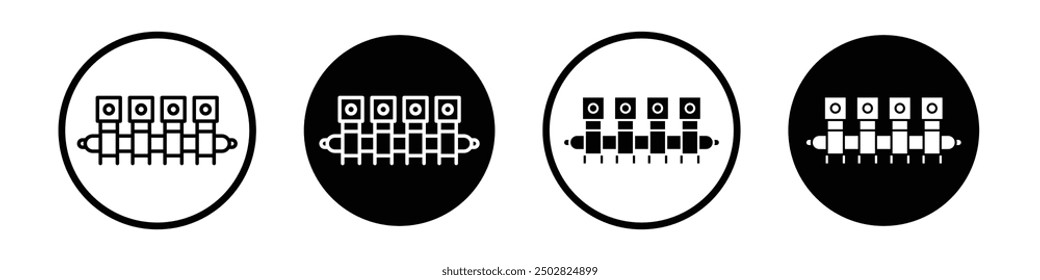 Car crankshaft vector icon set black filled and outlined style.