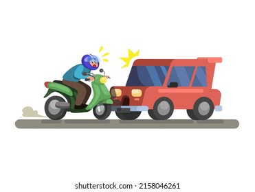 Car crash accident hitting motorbike scene cartoon illustration vector