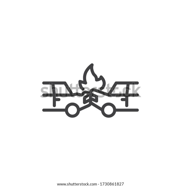 Car crash\
accident line icon. linear style sign for mobile concept and web\
design. Auto accident outline vector icon. Car insurance symbol,\
logo illustration. Vector\
graphics