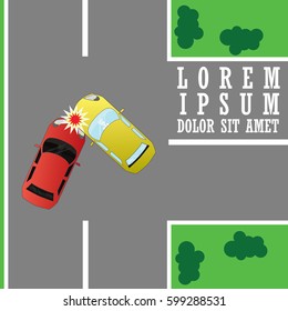 Car crash accident on junction by illustration. flat vector design.