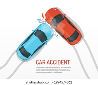 Car crash accident on road top view. car insurance concept. vector illustration in flat style modern design. isolated on white background. - Shutterstock ID 1994574362