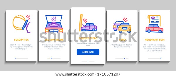 Car Crash\
Accident Onboarding Mobile App Page Screen Vector. Car Crash And\
Burning, Airbag Deployed And Broken Engine, Drunk And Fell Asleep\
At Wheel Color Contour\
Illustrations