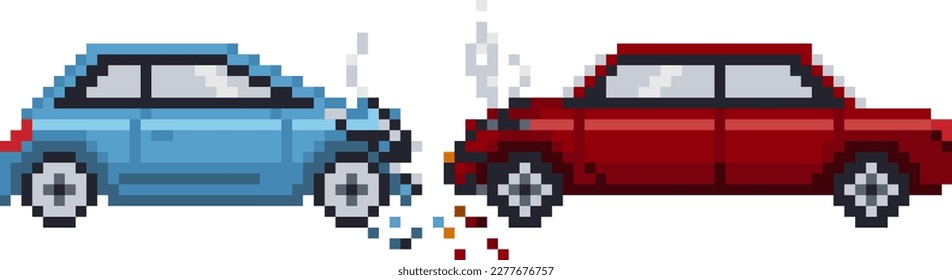 Car crash accident pixel art style. Retro video game vector illustration. svg