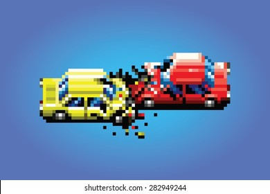 car crash accident pixel art game style retro illustration svg