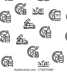Car Crash Accident Seamless Pattern Vector Thin Line. Illustrations