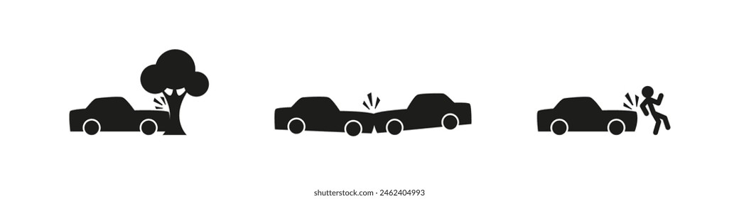 Car crash accident vector icon. Automobile collision icons.