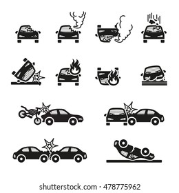 car crash and accidents icons set.