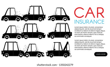  Car crash and accidents vector icon set for insurance service