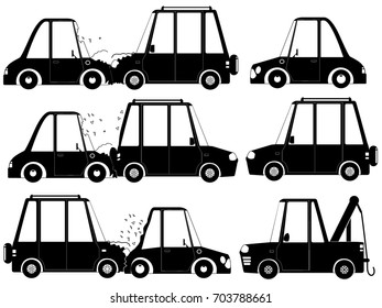  Car crash and accidents vector icon set 