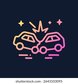 Car crash amidst celestial chaos. Icon symbol illustration