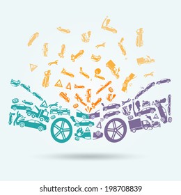 Car crash auto collision vehicle accident icons concept vector illustration