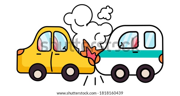Car crash. auto insurance.\
comic style vector illustration. Car accident concept. flat\
design