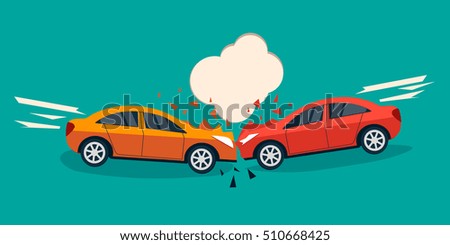 Car crash banner. Car crash comic style vector illustration. Car accident concept illustration. Car accident flat design. 