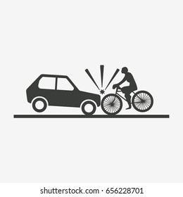 Car crash with bicycle. Flat vector illustration