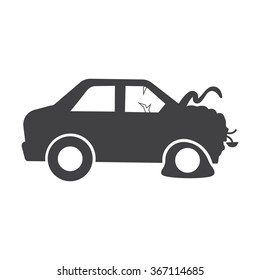 car crash black simple icon on white background for web design