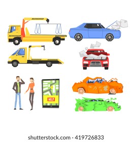 Car Crash, Collision Infographic Flat Simplified Multicolor Vector Illustration On White Background