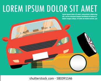 car crash Decanter Wheel splashed off. flat Vector design
