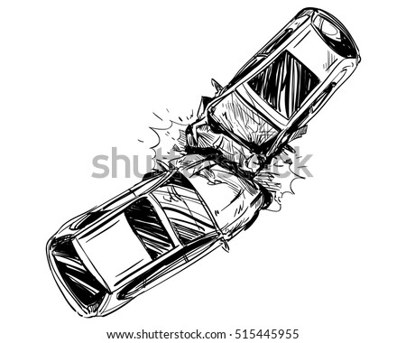 Car crash hand drawn illustration. Auto accident sketch, vector design