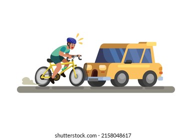 Car crash hit rider bicycle. car accident scene cartoon illustration vector