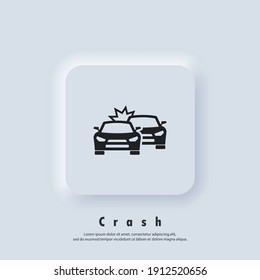 Car Crash Icon. Accident Automobile Logo. Car Crash Icons. Vector. UI Icon. Neumorphic UI UX White User Interface Web Button.