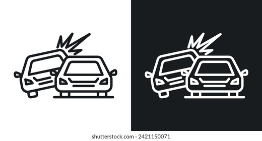 Icono de choque de coche diseñado en un estilo de línea sobre fondo blanco.