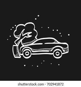 Car crash icon in doodle sketch lines. Automotive accident incident insurance claim